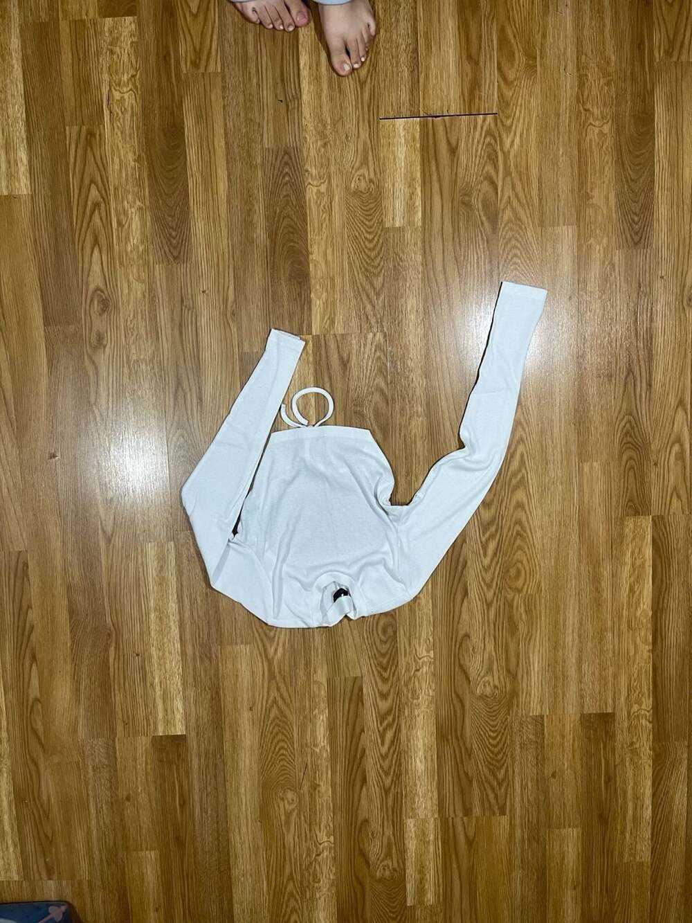 SHEIN White Ribbed Long Sleeve Open Back Tie Detail Top